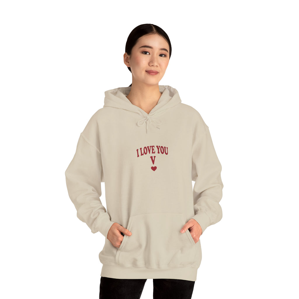 I Love You V heart Hoodie | Y2K slogan, nostalgic typography