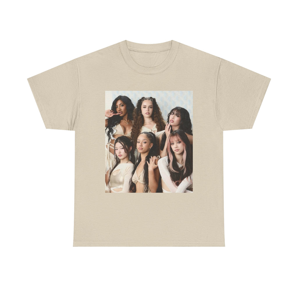 K-Pop Girl Group Photo Tee — Pink Star Emblem Back Print