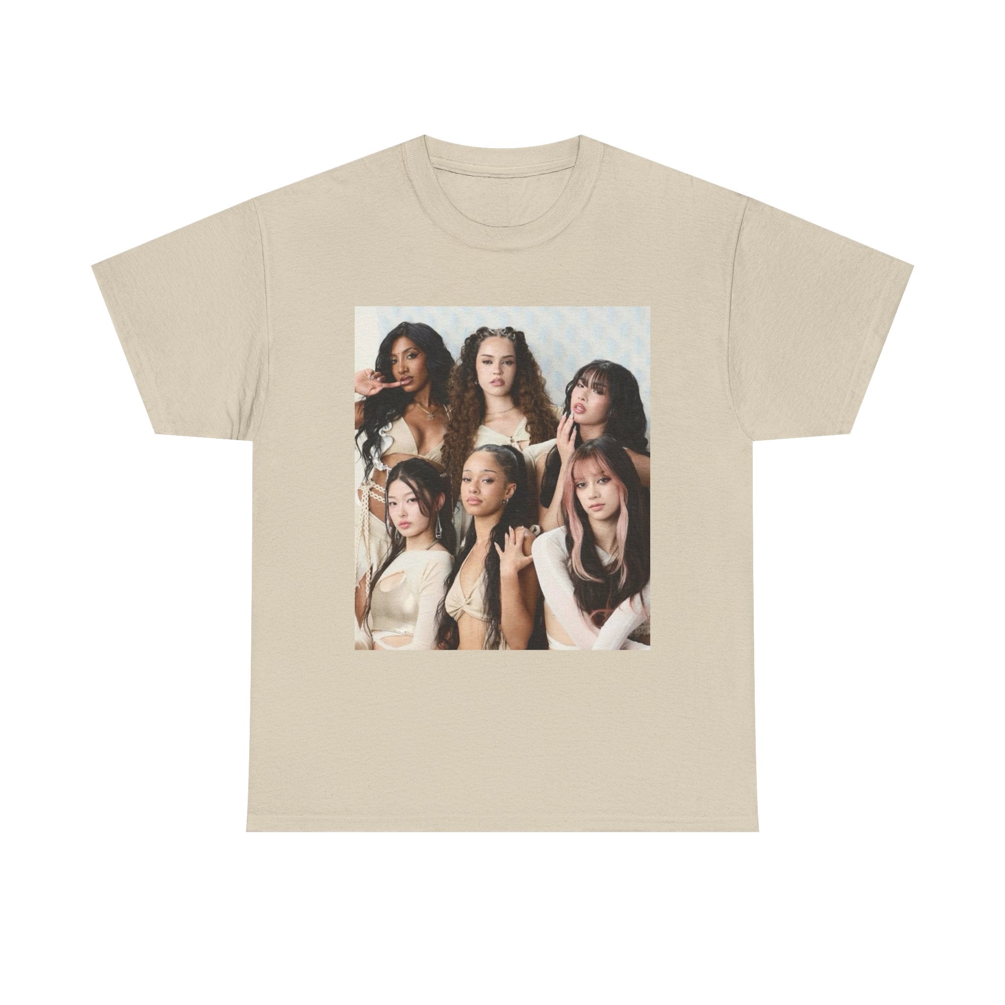 K-Pop Girl Group Photo Tee — Pink Star Emblem Back Print