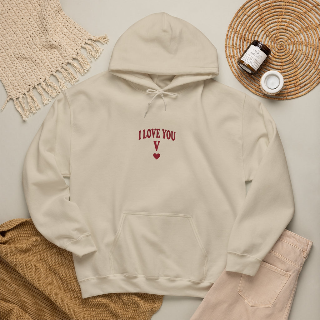 I Love You V heart Hoodie | Y2K slogan, nostalgic typography