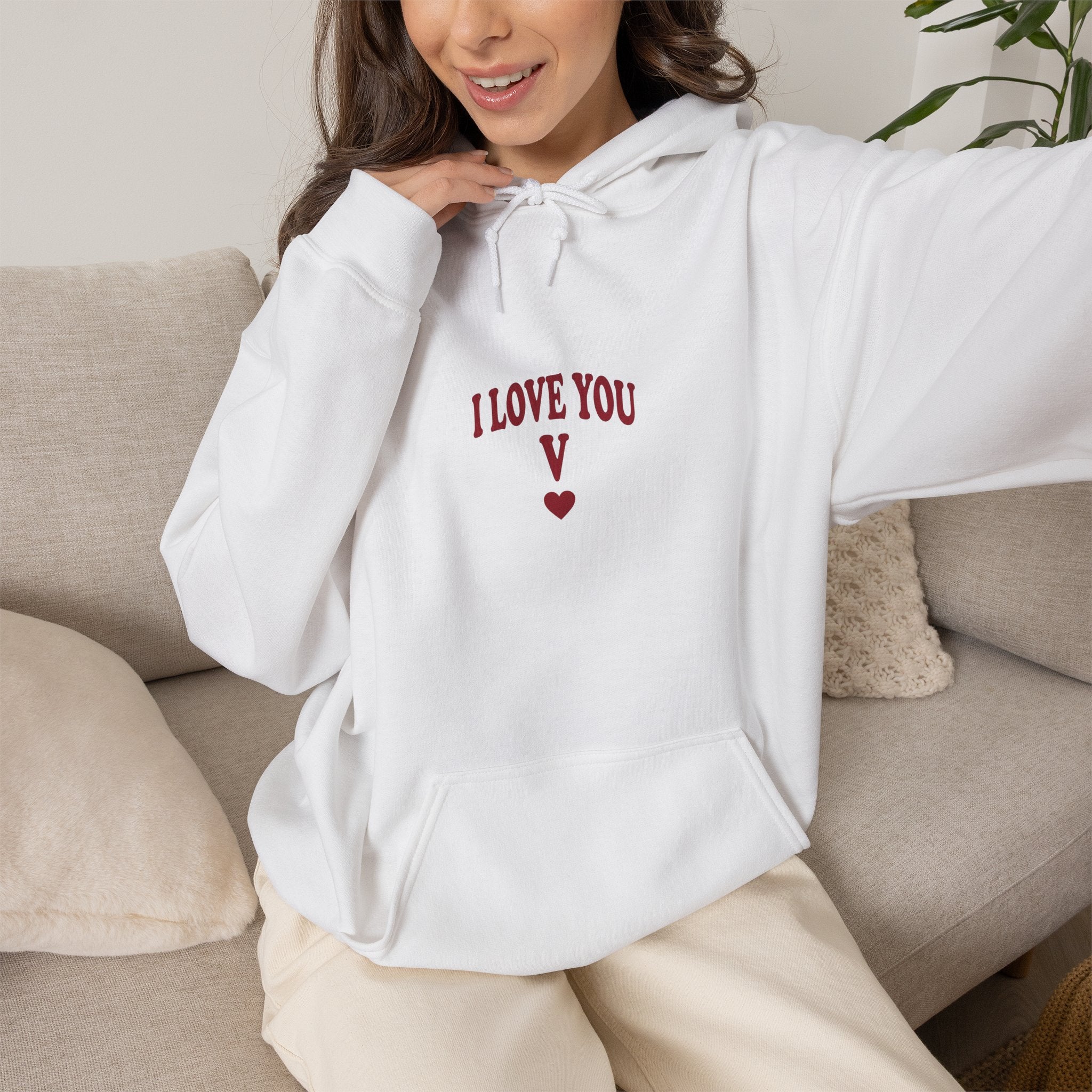 I Love You V heart Hoodie | Y2K slogan, nostalgic typography