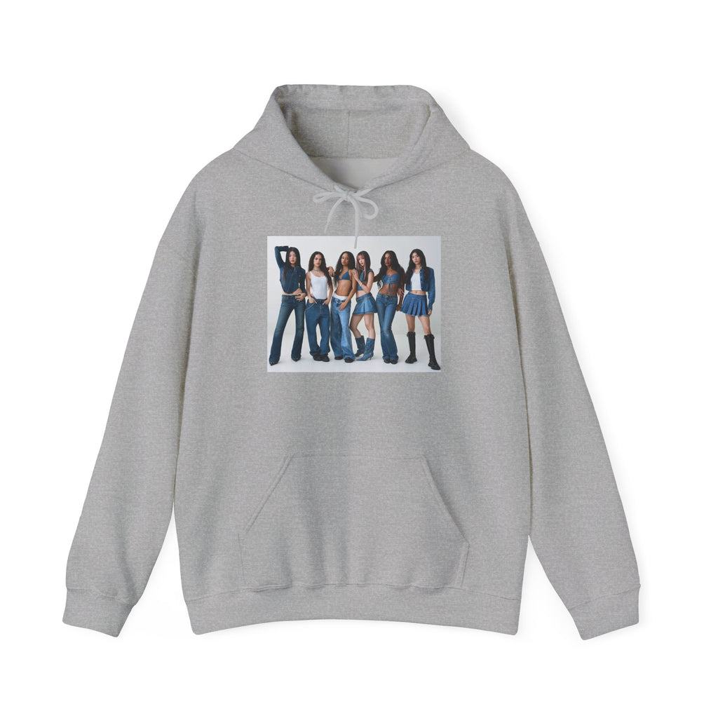 Photo Group Hoodie — Retro Denim Girls Graphic Pullover