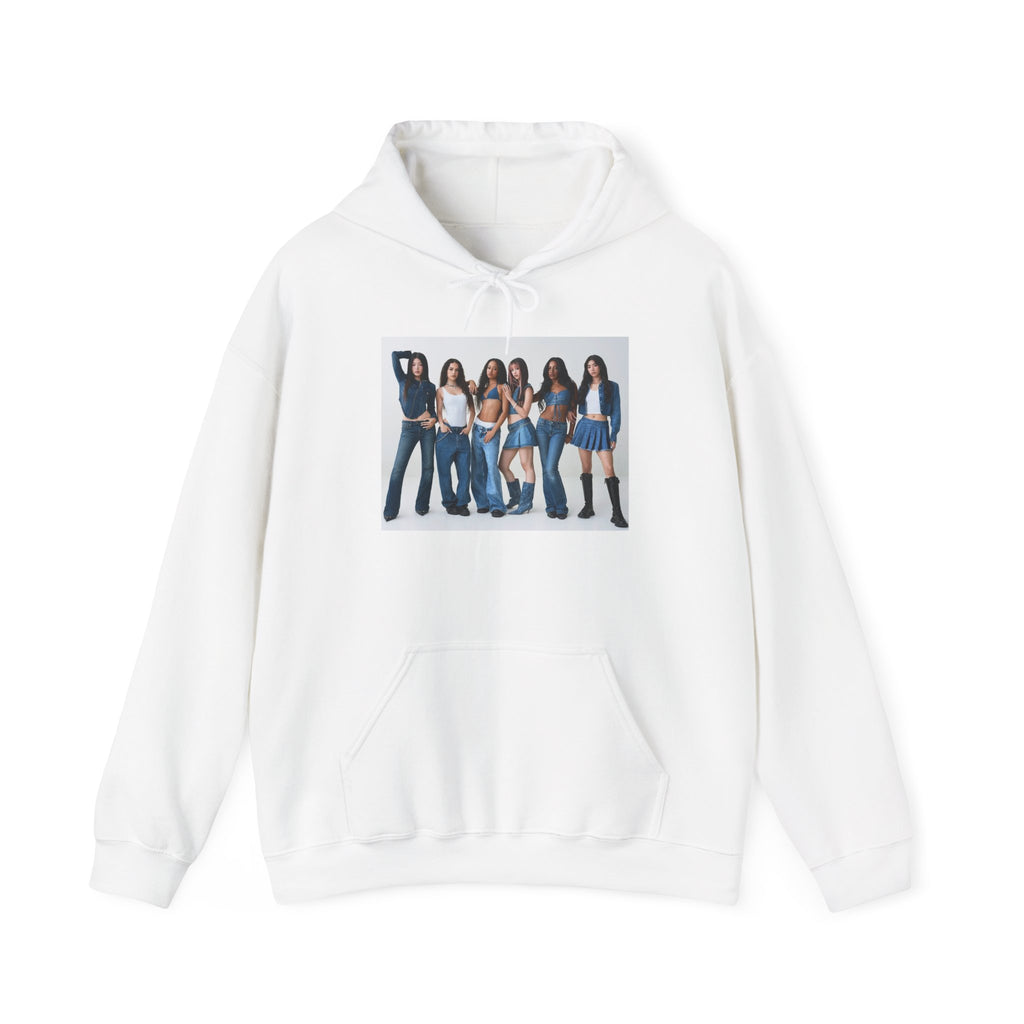 Photo Group Hoodie — Retro Denim Girls Graphic Pullover