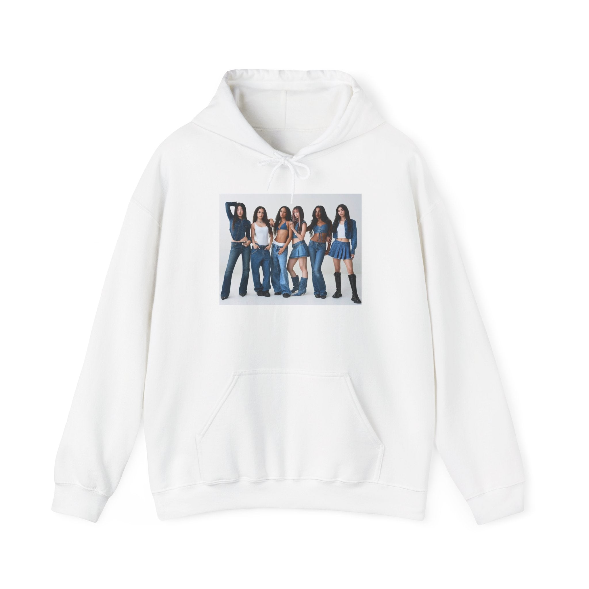 Photo Group Hoodie — Retro Denim Girls Graphic Pullover