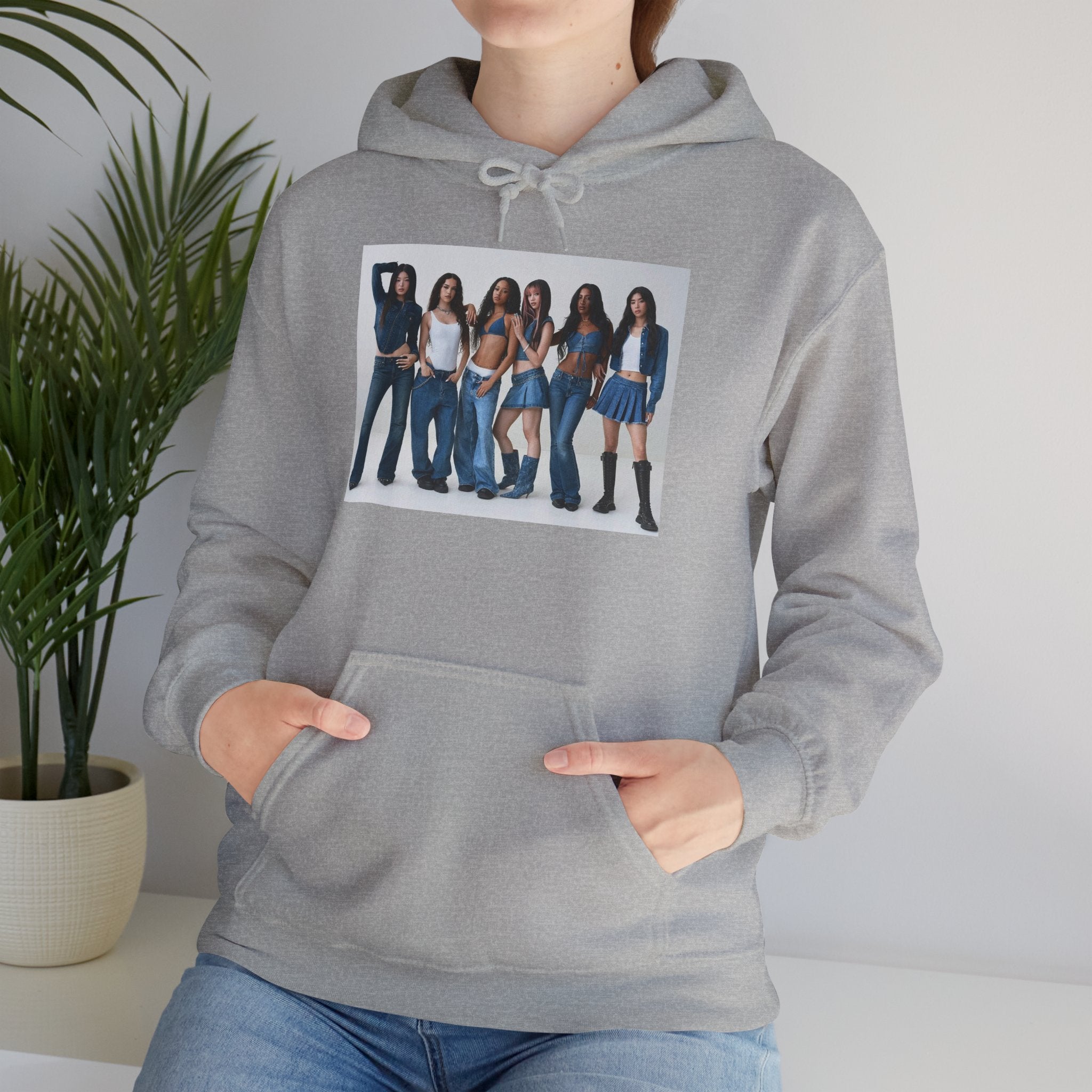Photo Group Hoodie — Retro Denim Girls Graphic Pullover