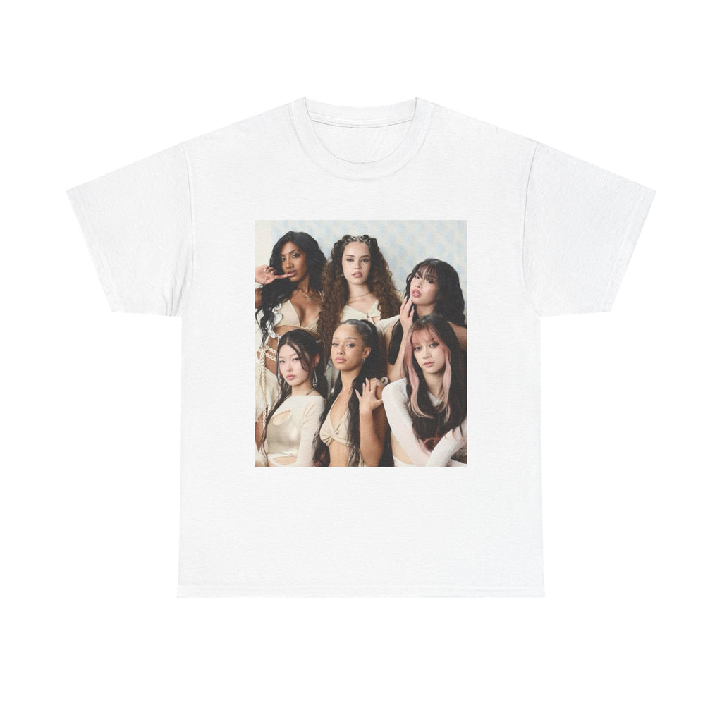 K-Pop Girl Group Photo Tee — Pink Star Emblem Back Print