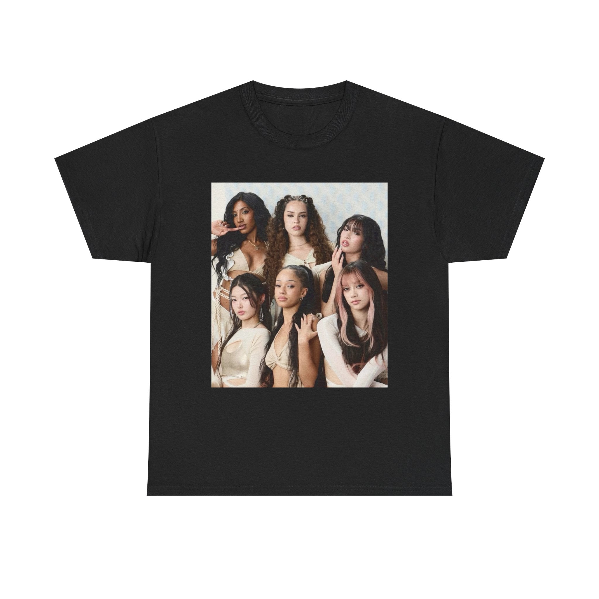 K-Pop Girl Group Photo Tee — Pink Star Emblem Back Print