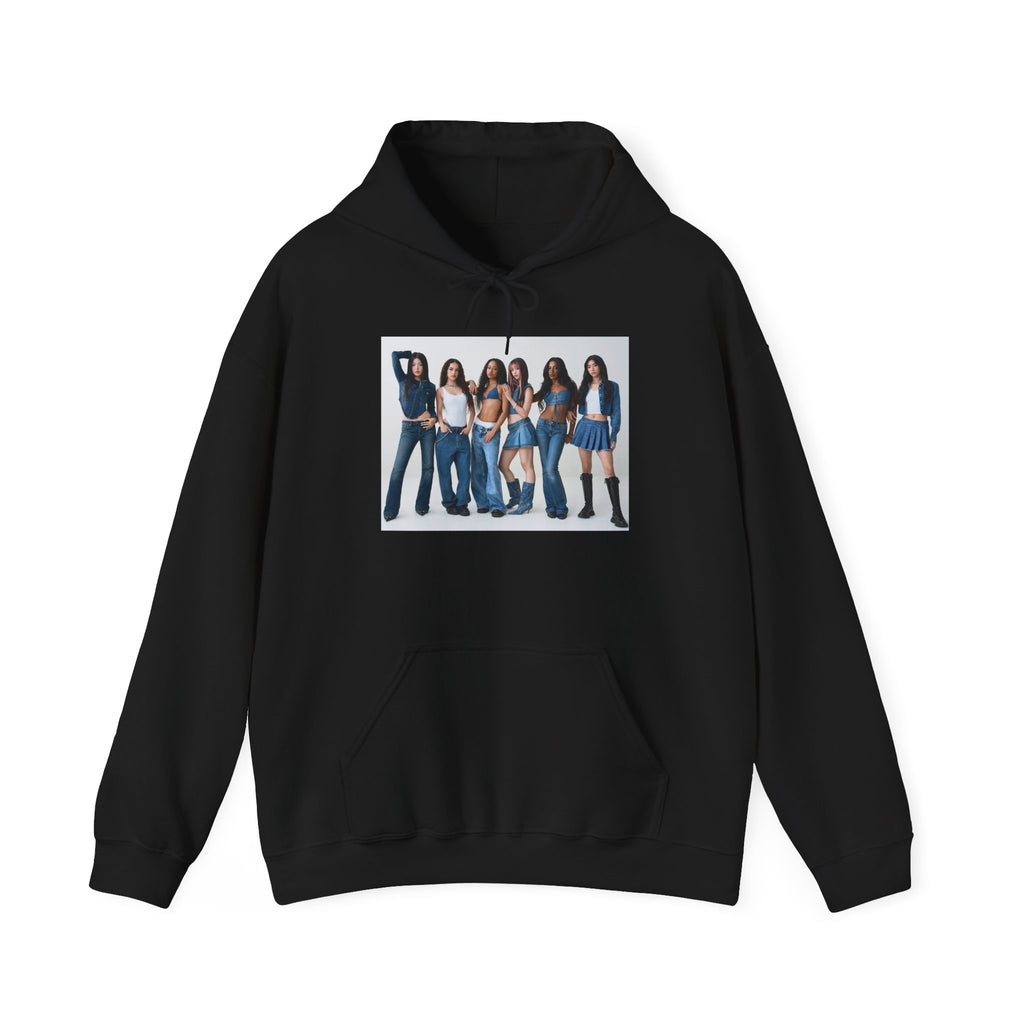 Photo Group Hoodie — Retro Denim Girls Graphic Pullover