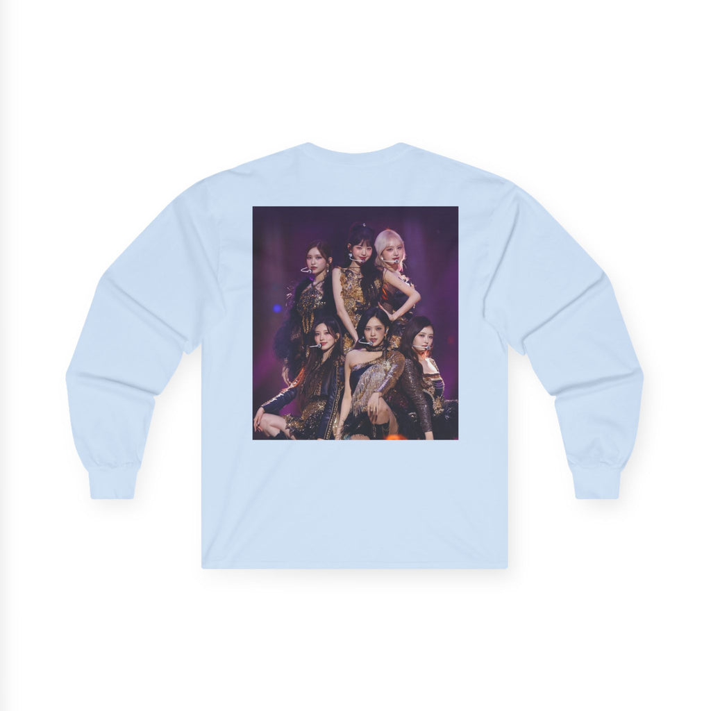 K-Pop Girl Group Photo Long Sleeve Tee — Pink Logo & Stage Print