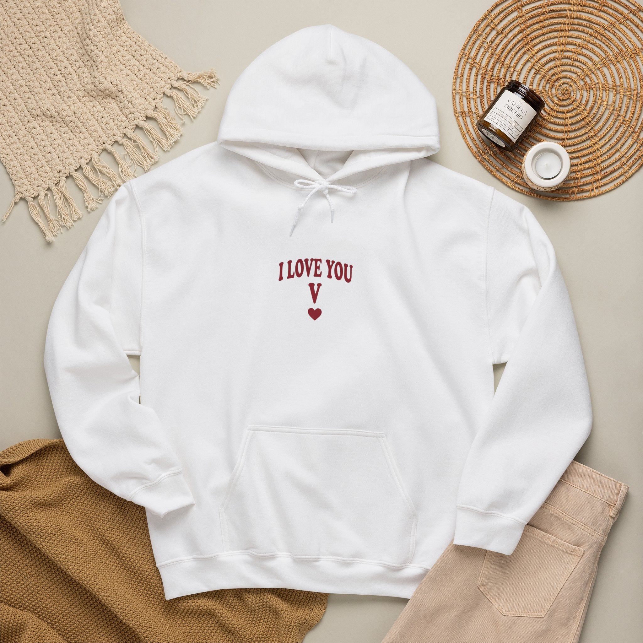 I Love You V heart Hoodie | Y2K slogan, nostalgic typography