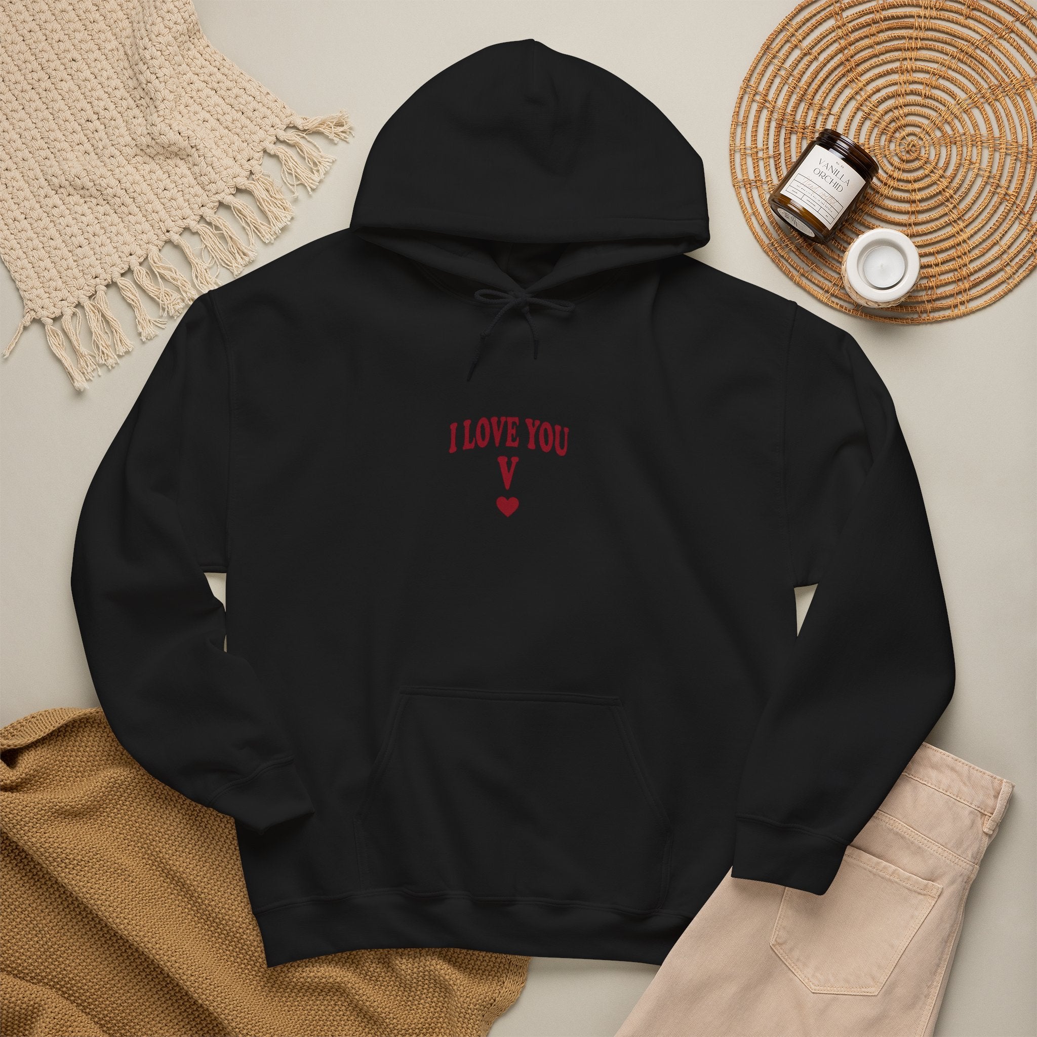 I Love You V heart Hoodie | Y2K slogan, nostalgic typography