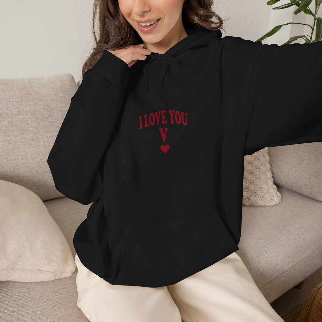 I Love You V heart Hoodie | Y2K slogan, nostalgic typography