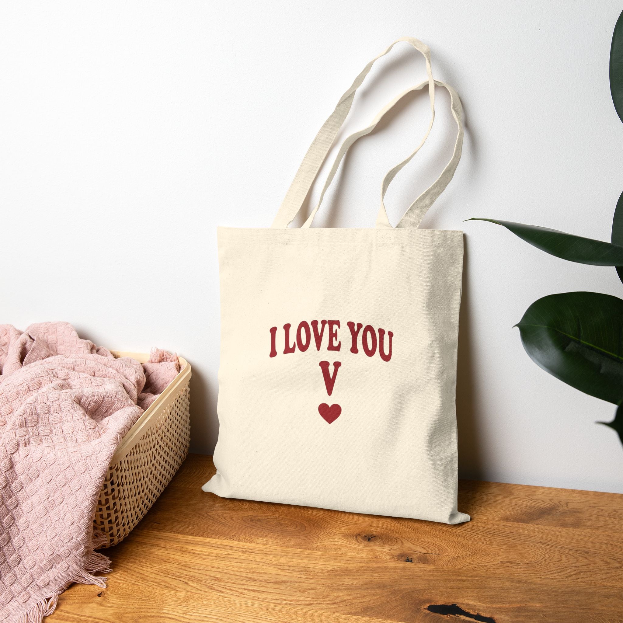 I Love You V heart tote | Y2K slogan canvas tote
