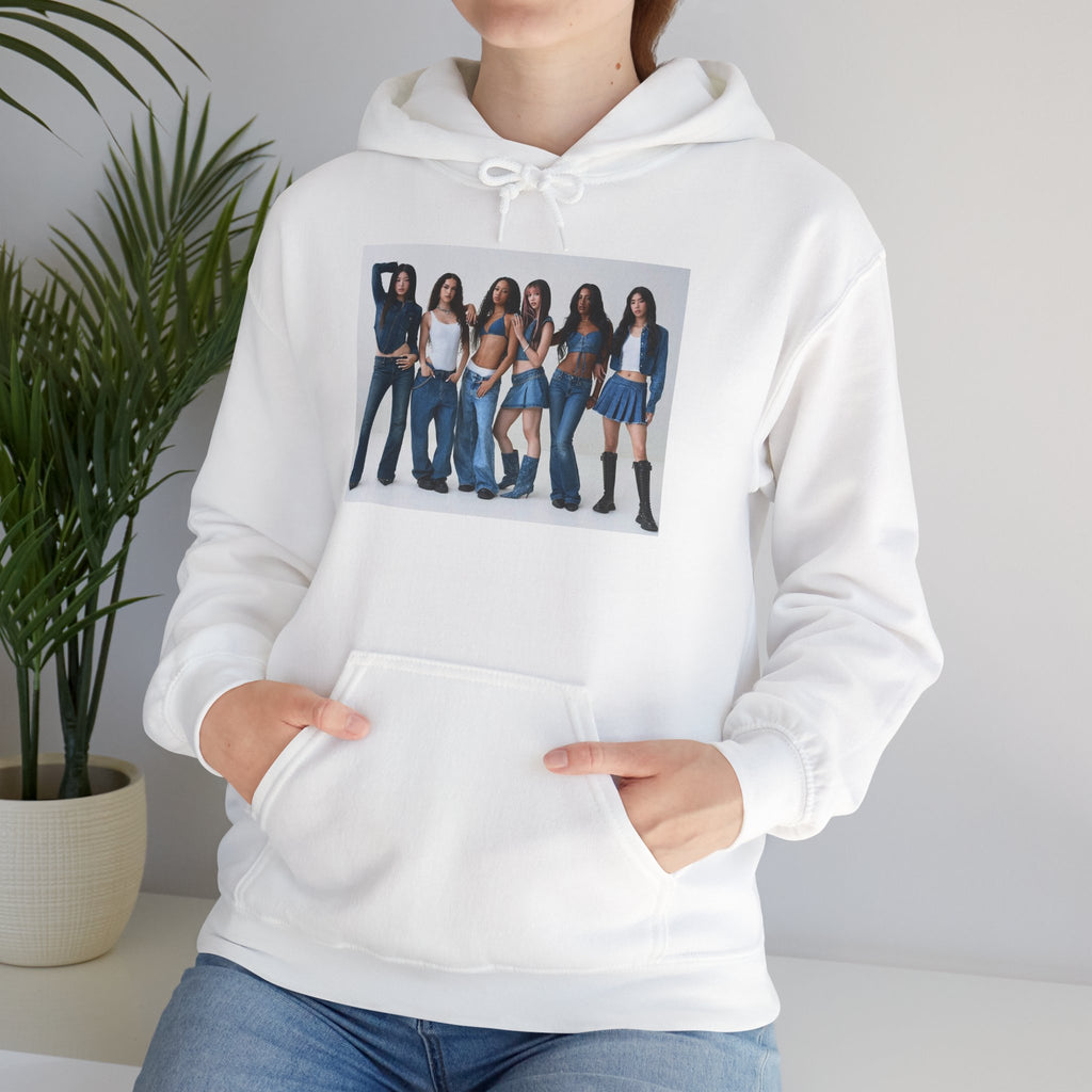 Photo Group Hoodie — Retro Denim Girls Graphic Pullover