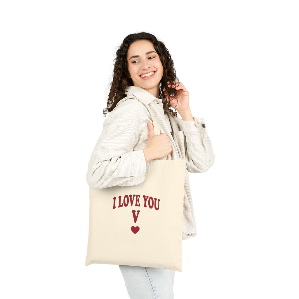 I Love You V heart tote | Y2K slogan canvas tote