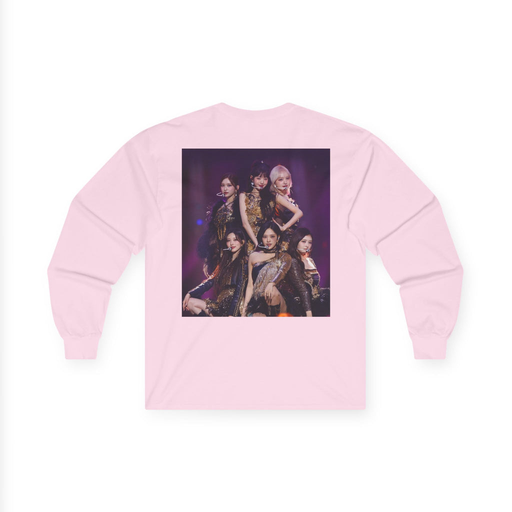 K-Pop Girl Group Photo Long Sleeve Tee — Pink Logo & Stage Print