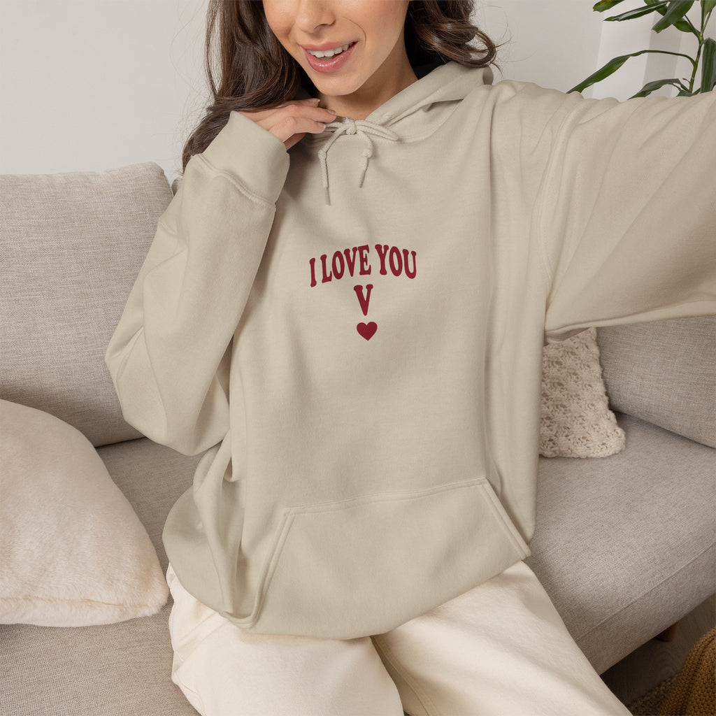 I Love You V heart Hoodie | Y2K slogan, nostalgic typography