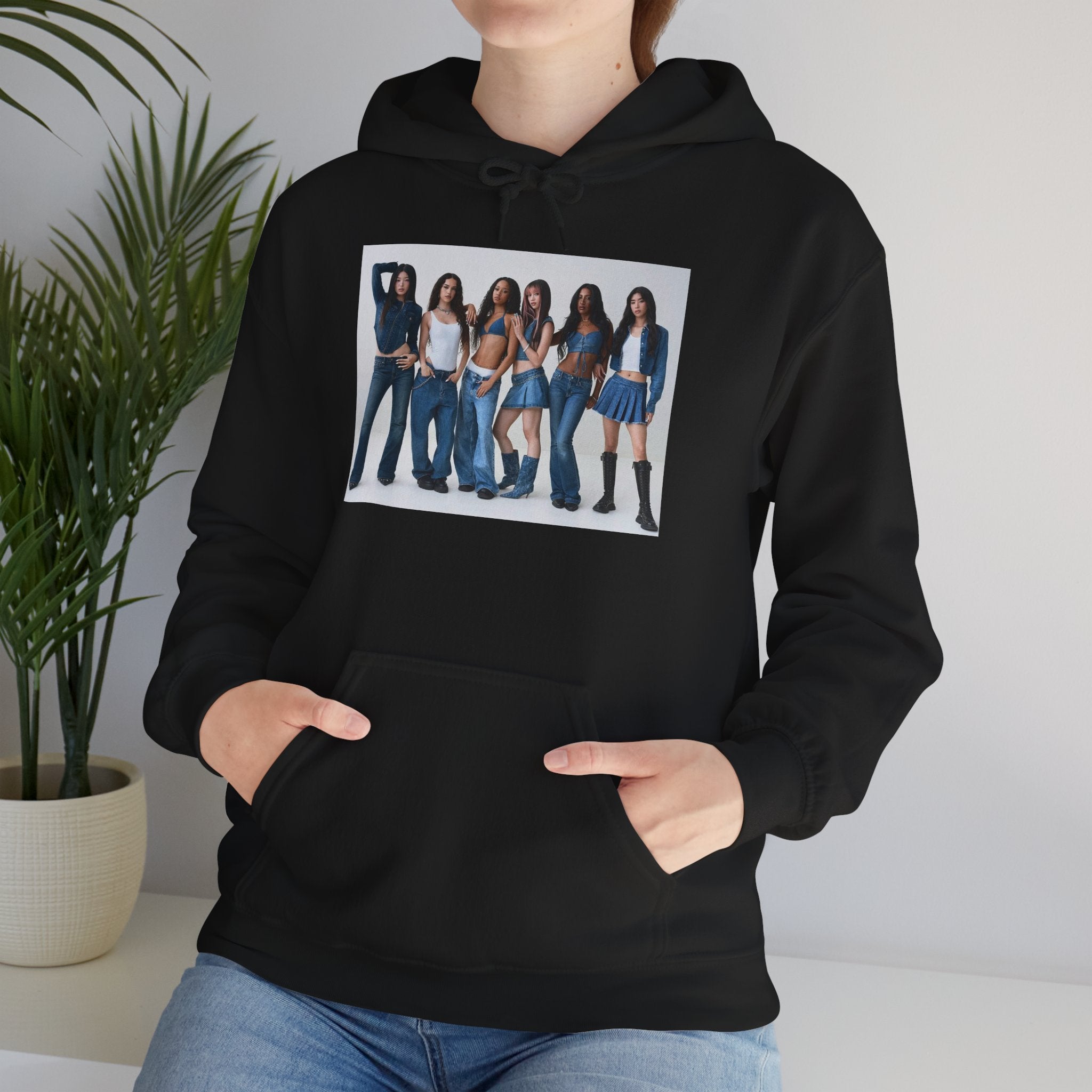 Photo Group Hoodie — Retro Denim Girls Graphic Pullover