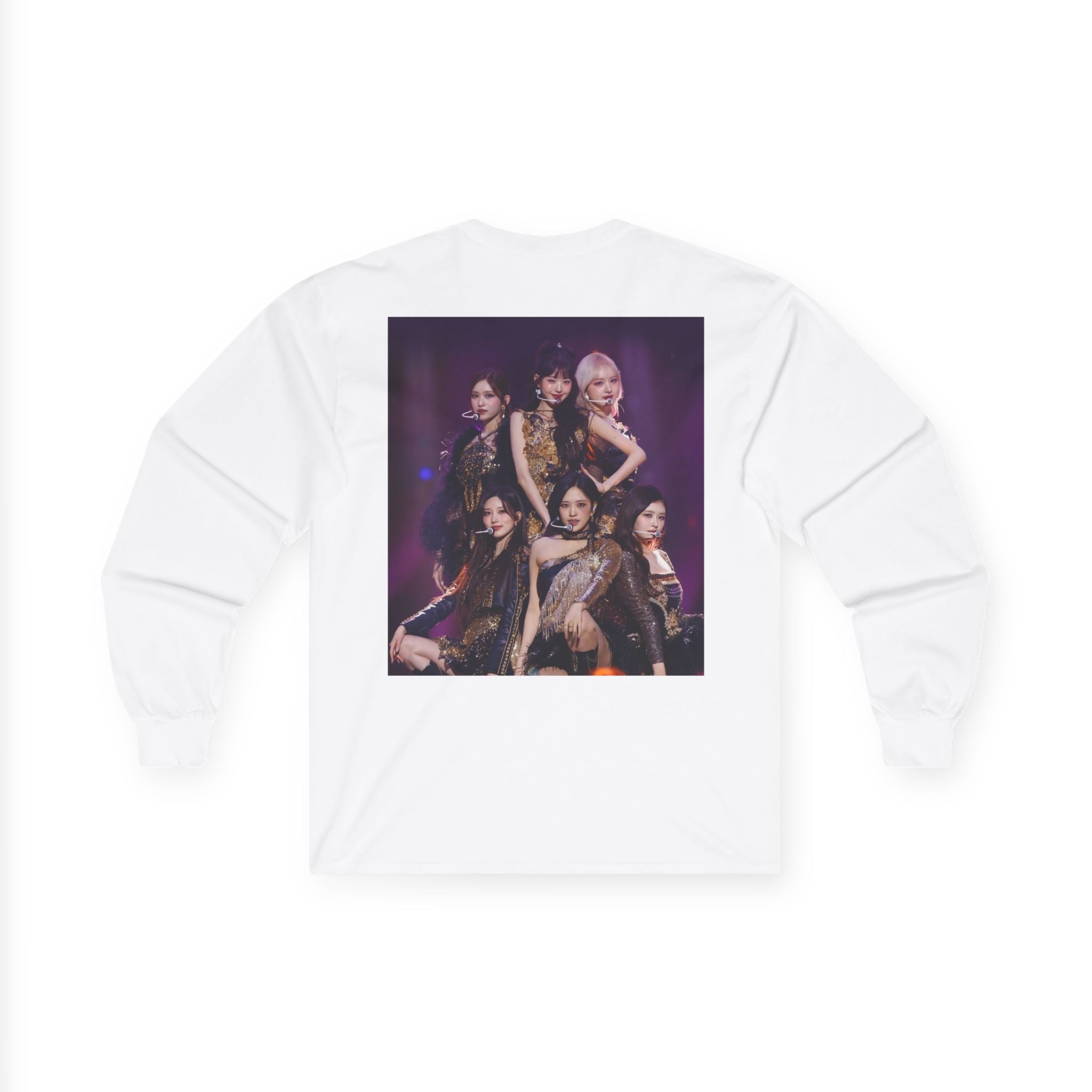 K-Pop Girl Group Photo Long Sleeve Tee — Pink Logo & Stage Print