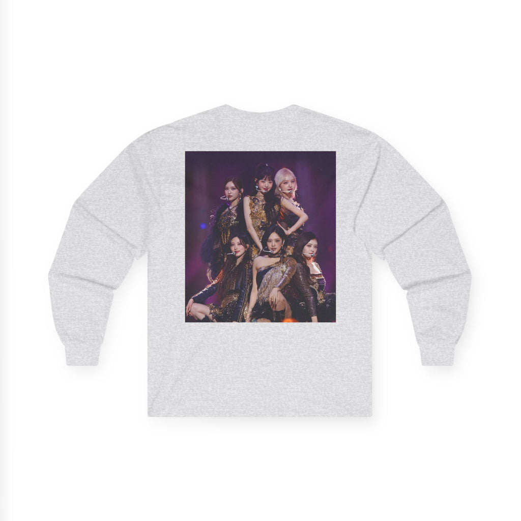 K-Pop Girl Group Photo Long Sleeve Tee — Pink Logo & Stage Print